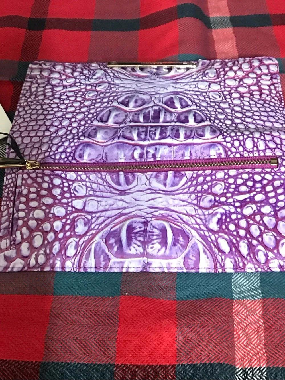 Brahmin Purple Embossed Croc-Pattern Wallet